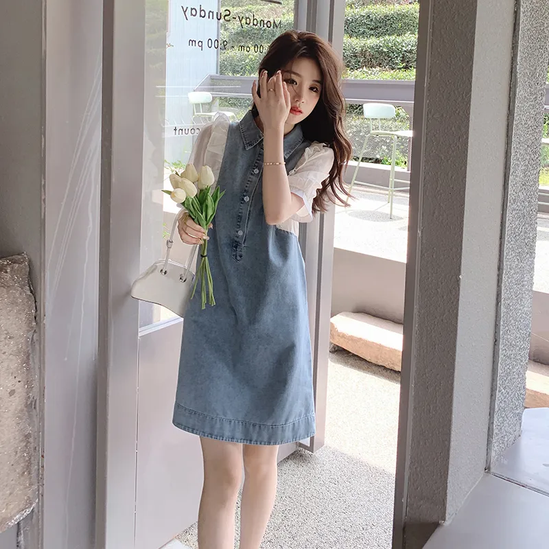 TEME Short Sleeved Dress Women's Denim Blue-1