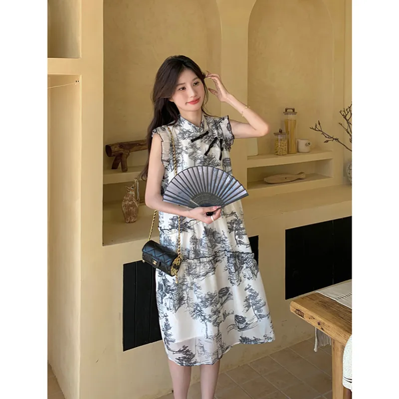 TEME Sleeveless Dress Women's Ink Wash Painting-1