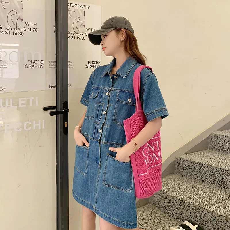 TEME Short Sleeved Dress Women's Denim Blue-1