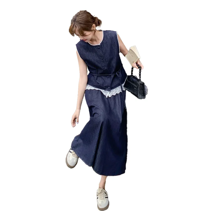 TEME Skirt Set Women's Denim Blue-2