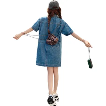 TEME Short Sleeved Dress Women's Denim Blue