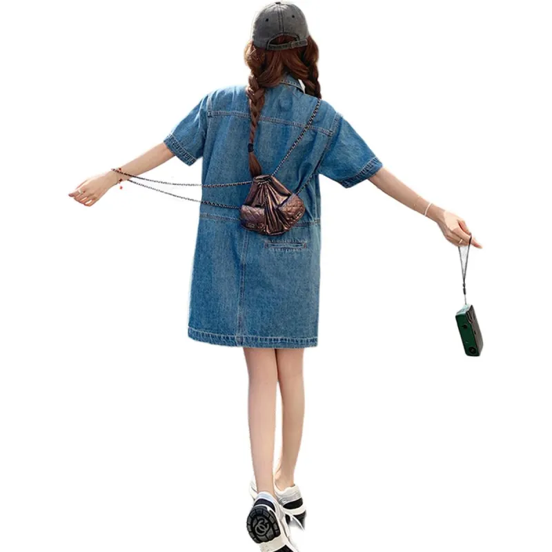 TEME Short Sleeved Dress Women's Denim Blue-0