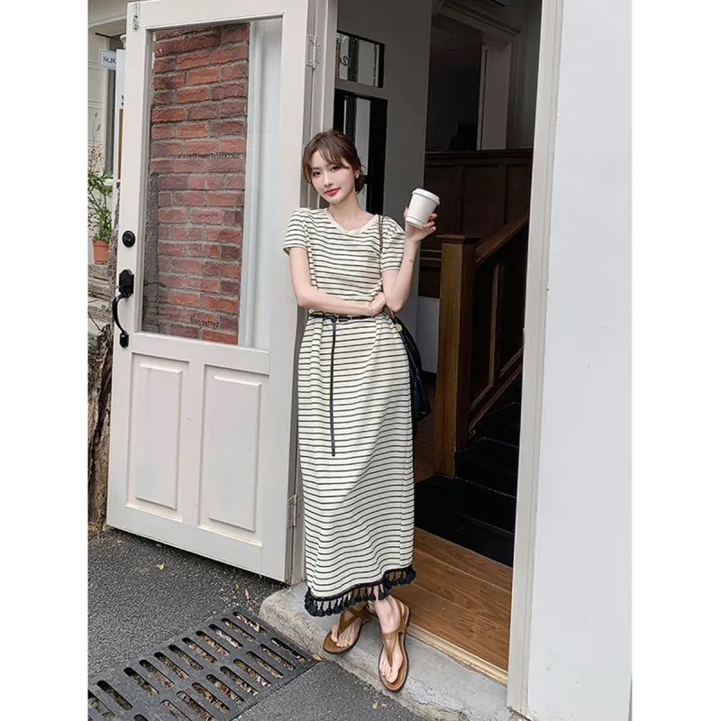 TEME Short Sleeved Dress Women's Stripes-3