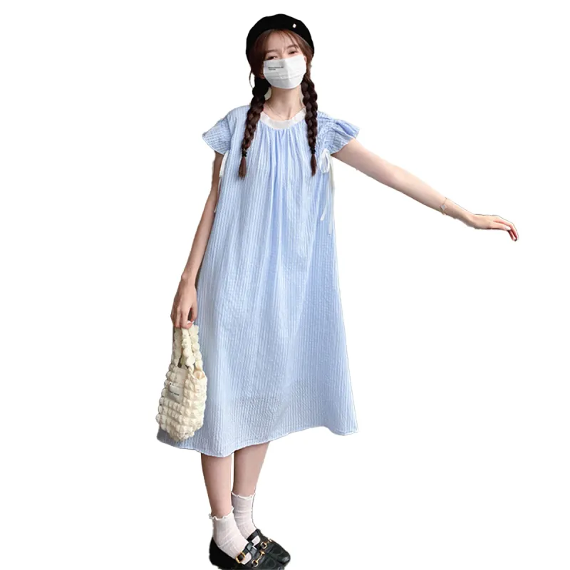TEME Short Sleeved Dress Women's Blue-2
