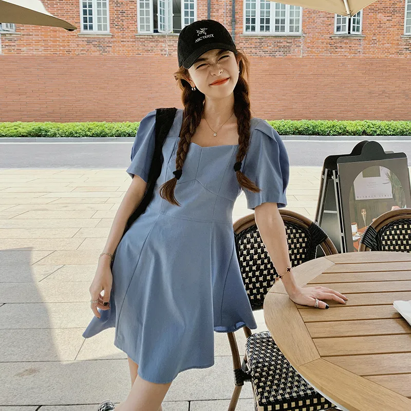 TEME Short Sleeved Dress Women's Blue-1