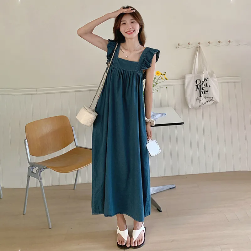 TEME Short Sleeved Dress Women's Vintage Denim-5