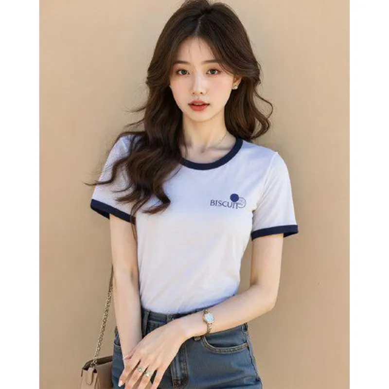 TEME Regular T Shirt Women's White & Navy Blue-2