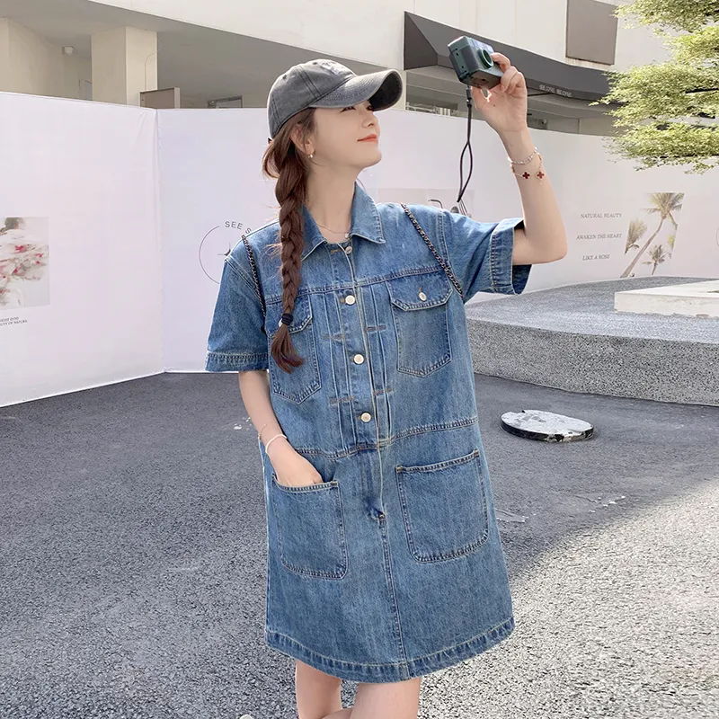TEME Short Sleeved Dress Women's Denim Blue-2
