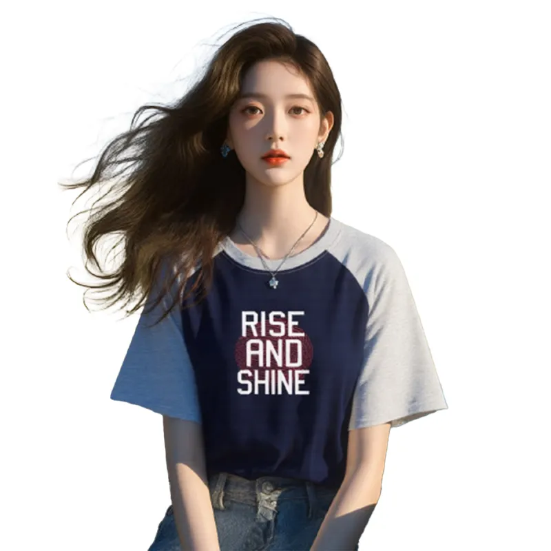 TEME Raglan Sleeve T Shirt Women's Navy Blue, White, & Heather Gray-2