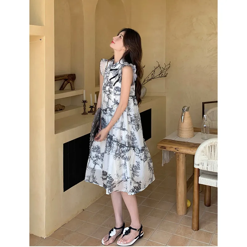 TEME Sleeveless Dress Women's Ink Wash Painting-2