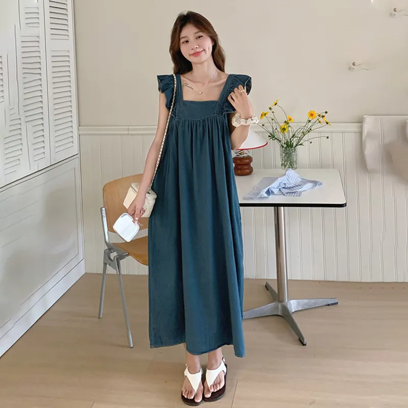 TEME Short Sleeved Dress Women's Vintage Denim-6
