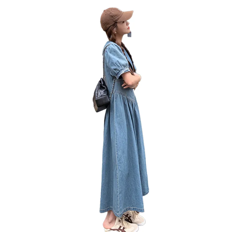TEME Short Sleeved Dress Women's Denim Blue-1