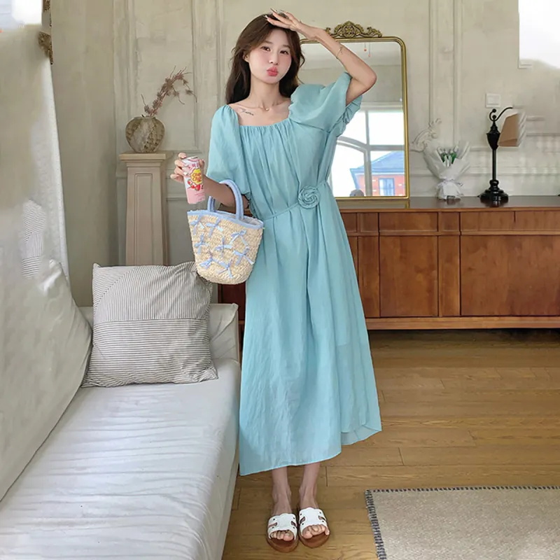 TEME Short Sleeved Dress Women's Lake Blue-4