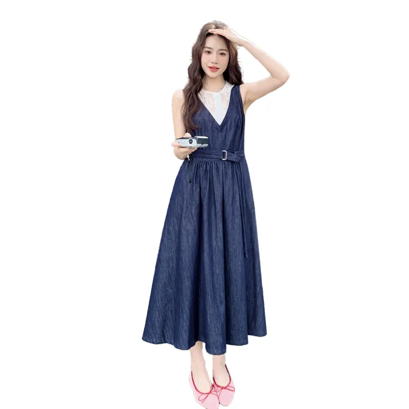 TEME Sleeveless Dresses Women's Denim Blue-3