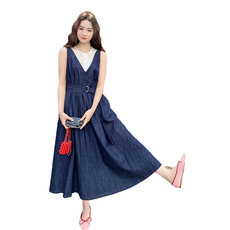 TEME Sleeveless Dresses Women's Denim Blue-2