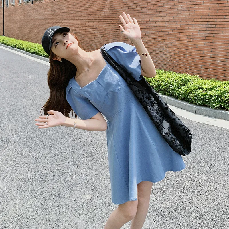 TEME Short Sleeved Dress Women's Blue-3