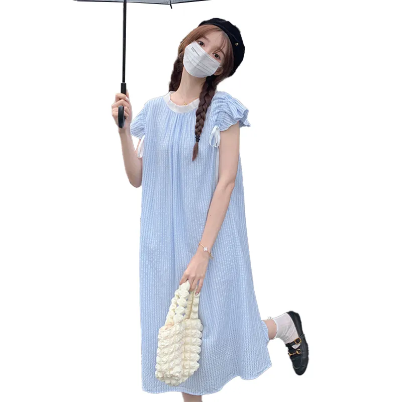 TEME Short Sleeved Dress Women's Blue-1
