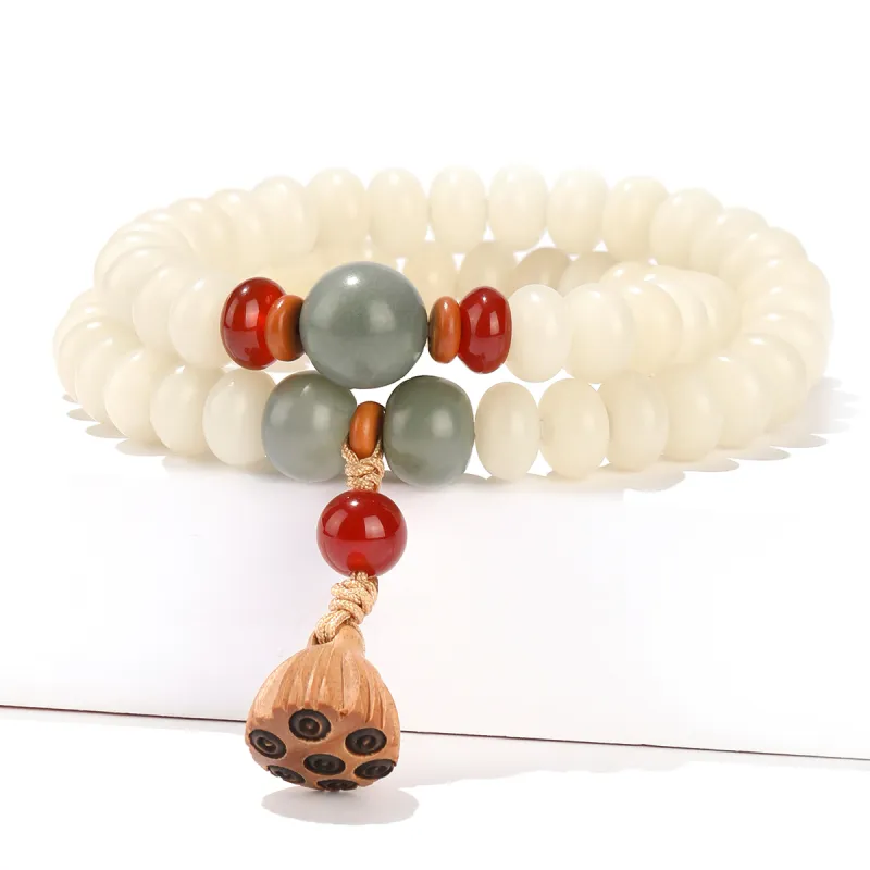 Xiang Yin White Jade Bodhi Time Fortune Buddhist Bead Beaded Bracelet Unisex-2