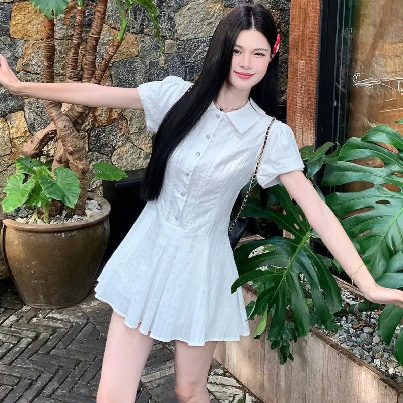 CANTALOVE Short Sleeved Dress Women's White-3