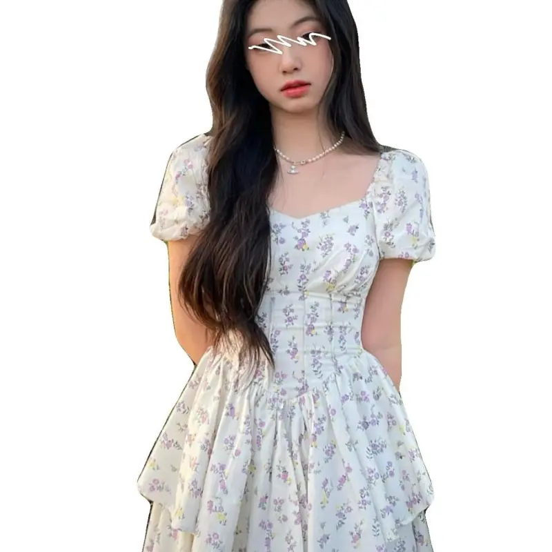 CANTALOVE Short Sleeved Dress Women's White Floral-4