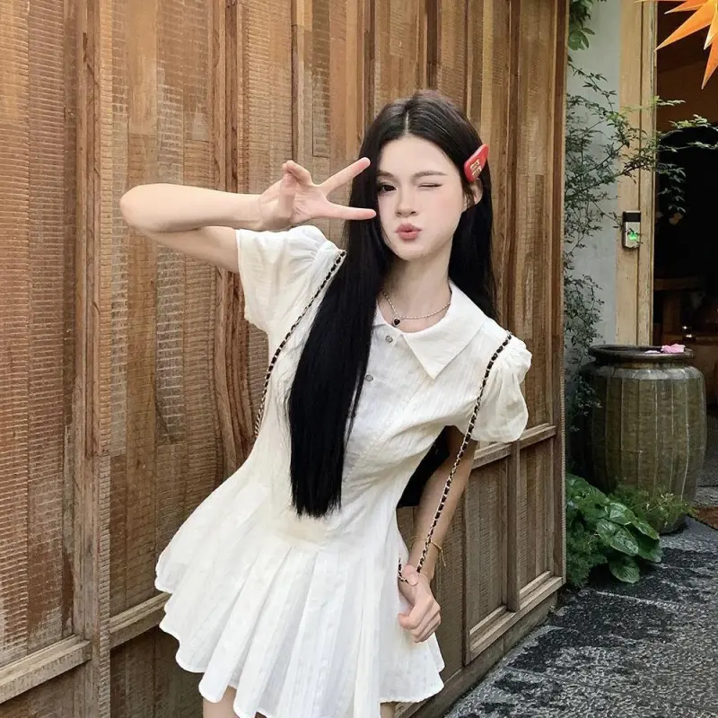 CANTALOVE Short Sleeved Dress Women's White-5