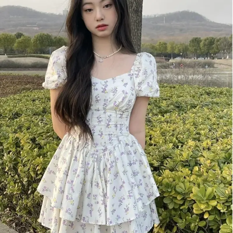 CANTALOVE Short Sleeved Dress Women's White Floral-6