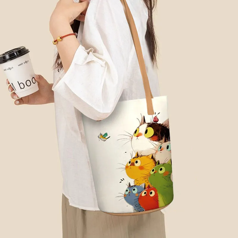 AOSONG Suede Tech Fabric Shoulder Bag Regular Unisex Stacked Cats-2