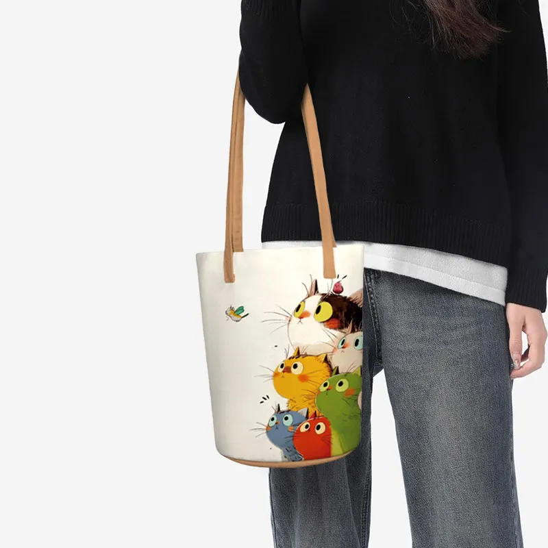 AOSONG Suede Tech Fabric Shoulder Bag Regular Unisex Stacked Cats-3