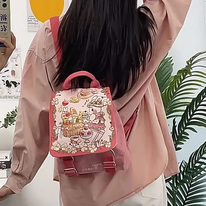 AOSONG Suede Technology Fabric Carry Backpack Small Size Unisex Pink-5