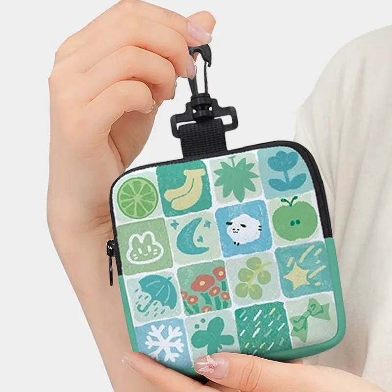 AOSONG Suede Tech Fabric Coin Purse Unisex Turquoise Check Green-2