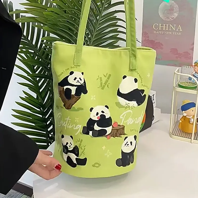 AOSONG Suede Tech Fabric Shoulder Bag Unisex Panda In The Spring Green-1
