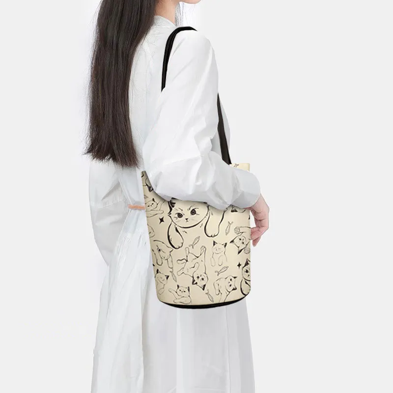 AOSONG Suede Tech Fabric Shoulder Bag Regular Women's Black Ecru-4