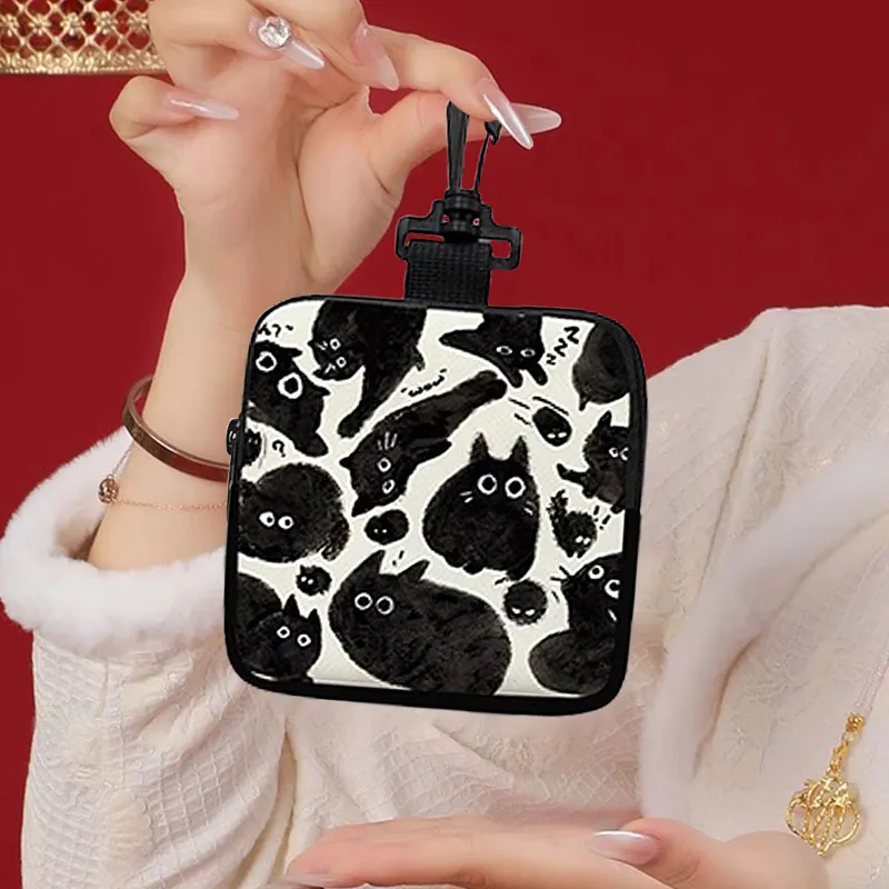 AOSONG Canvas Canvas Bag Coin Purse Unisex Black Meow Group-3