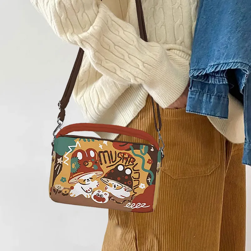 AOSONG Suede Technical Fabric Handbag Crossbody Bag Unisex Yellow Mushroom Rabbit-1