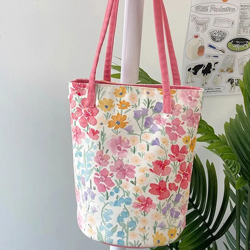 AOSONG Suede Tech Fabric Shoulder Bag Regular Women's Soft Pink Floral Pattern-5