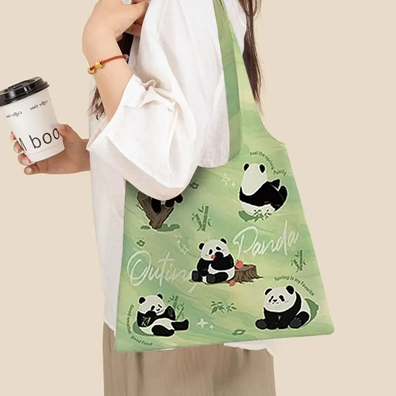 AOSONG Suede Technology Fabric Tote Bag, Shopping Bag, Shoulder Bag Unisex Panda Outing Monk-1