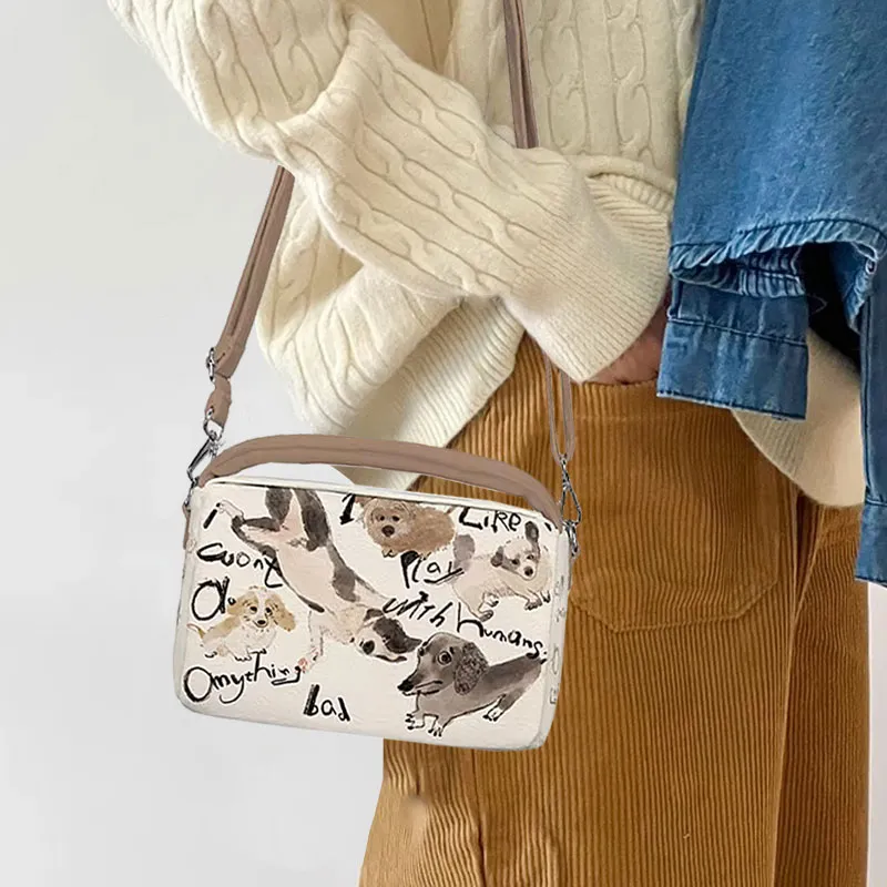 AOSONG Suede Tech Fabric Crossbody Bag Regular Unisex White & Coffee-3