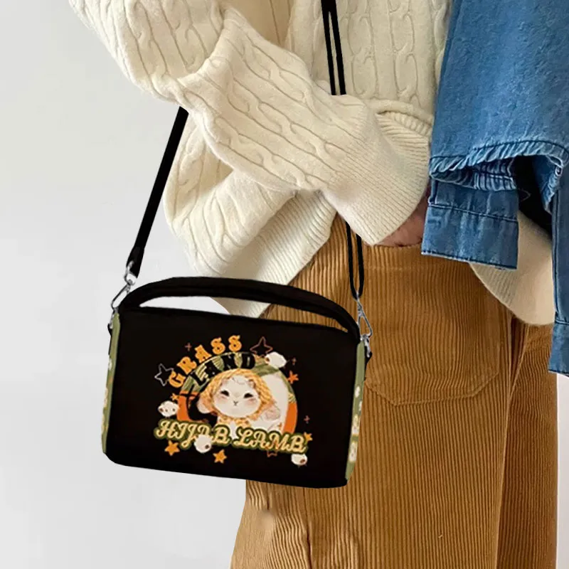 AOSONG Suede Tech Fabric Crossbody Bag Regular Unisex Black/Green/Orange-1