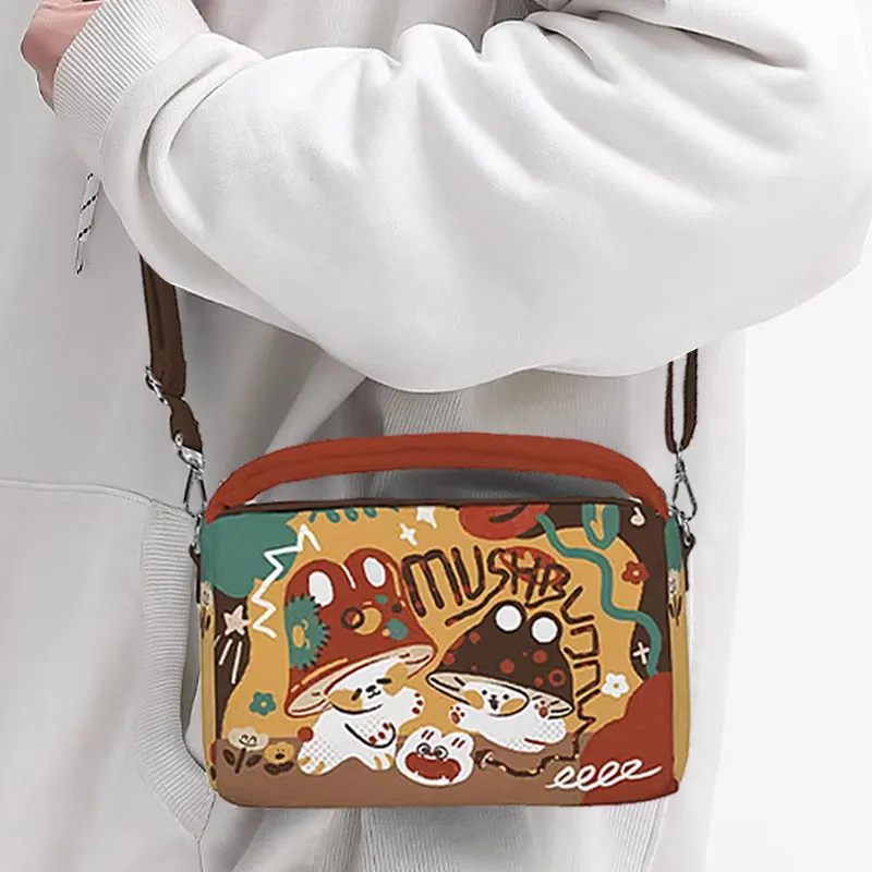 AOSONG Suede Technical Fabric Handbag Crossbody Bag Unisex Yellow Mushroom Rabbit-2