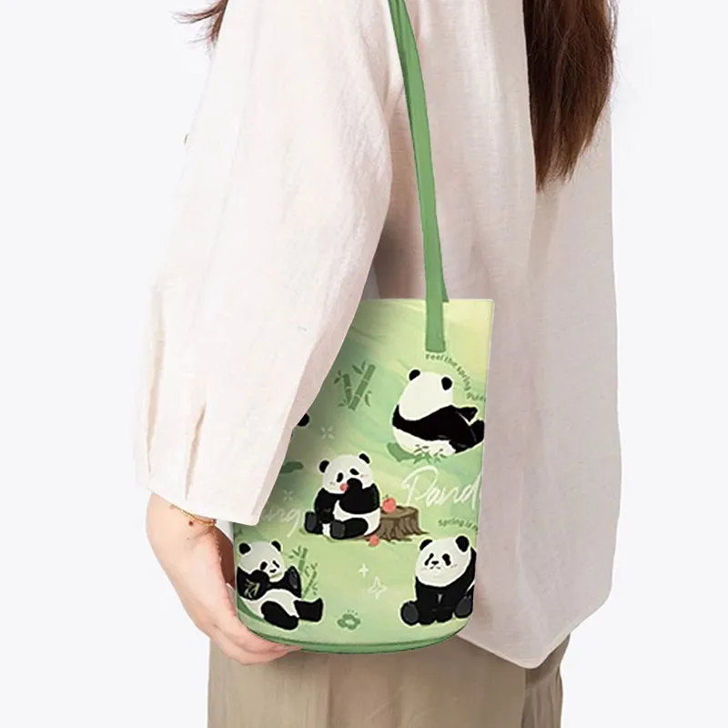AOSONG Suede Tech Fabric Shoulder Bag Unisex Panda In The Spring Green-5