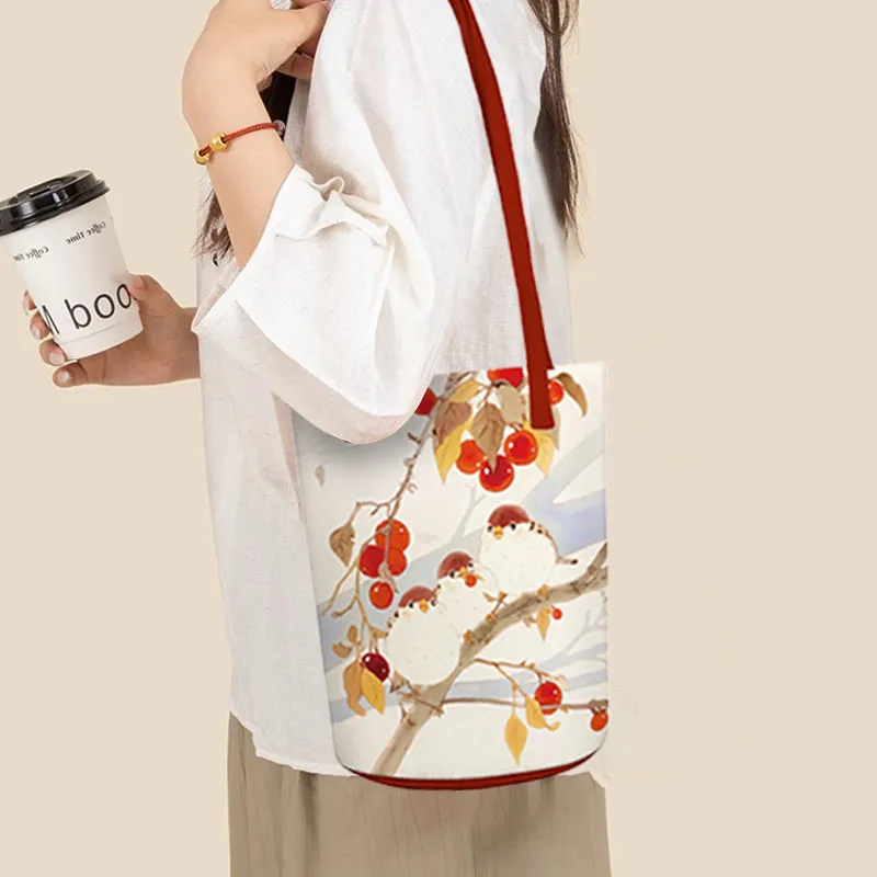 AOSONG Suede Tech Fabric Bucket Bags Shoulder Bags Regular Women's Sparrow Chirp Chirp-1