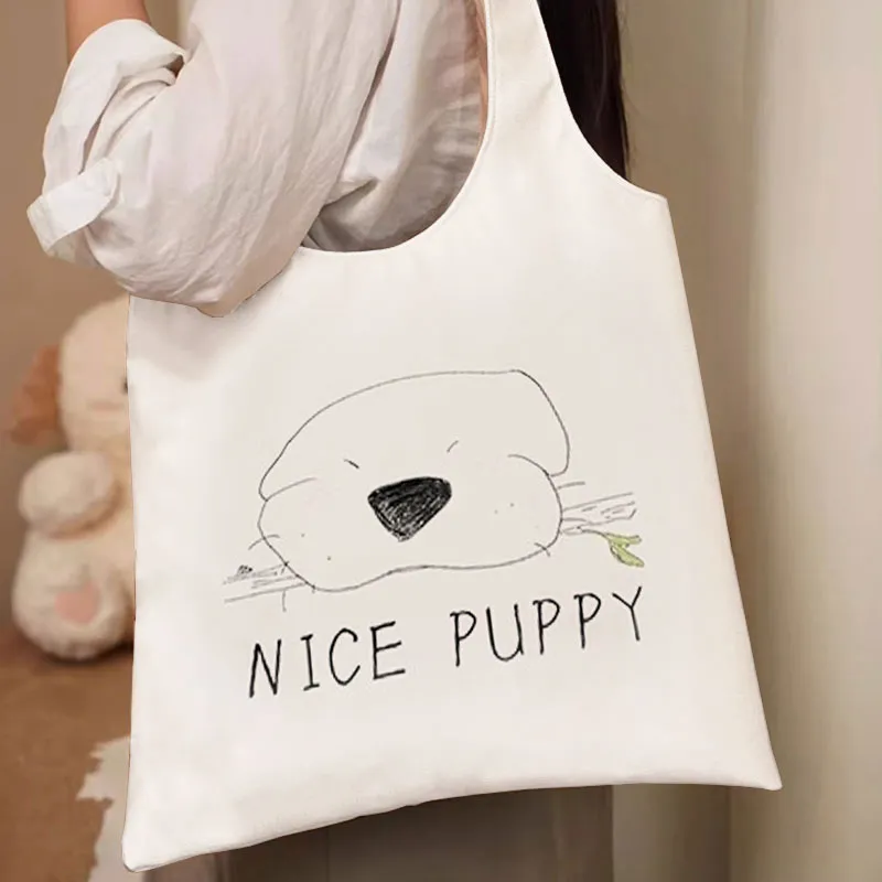 AOSONG Suede Tech Fabric Tote Bag Shopping Bag Crossbody Bag Shoulder Bag Unisex The Puppy Is Well-behaved-3