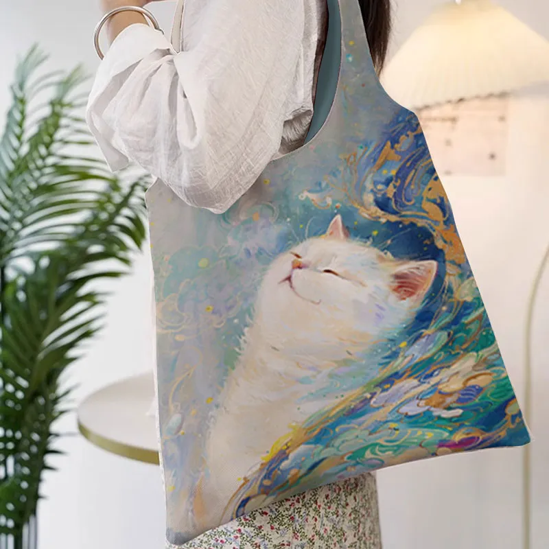 AOSONG Suede Tech Fabric Tote Bag Shopping Bag Crossbody Bag Shoulder Bag Regular Unisex Relaxing Cat And Monk-3