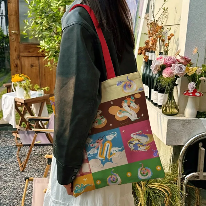 AOSONG Canvas Shoulder Bag Small Medium Large Size Unisex Classic Nine-Palace Dragon Bag-4