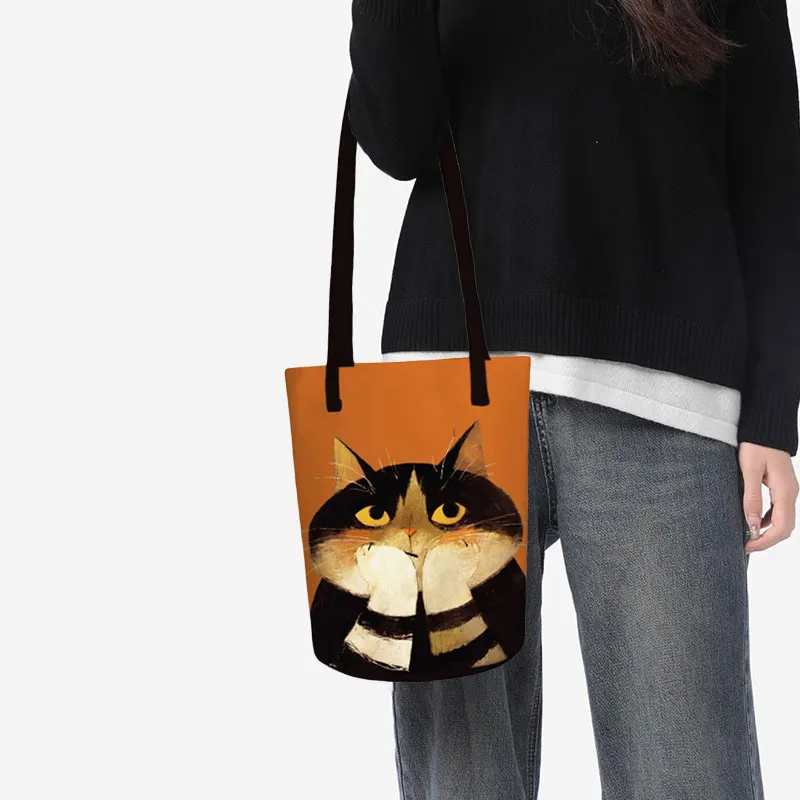 AOSONG Suede Tech Fabric Shoulder Bag Unisex Black/Orange-4