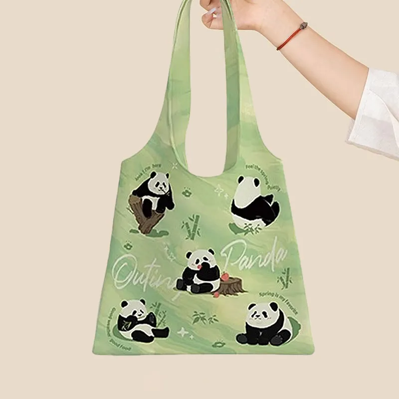 AOSONG Suede Technology Fabric Tote Bag, Shopping Bag, Shoulder Bag Unisex Panda Outing Monk-3