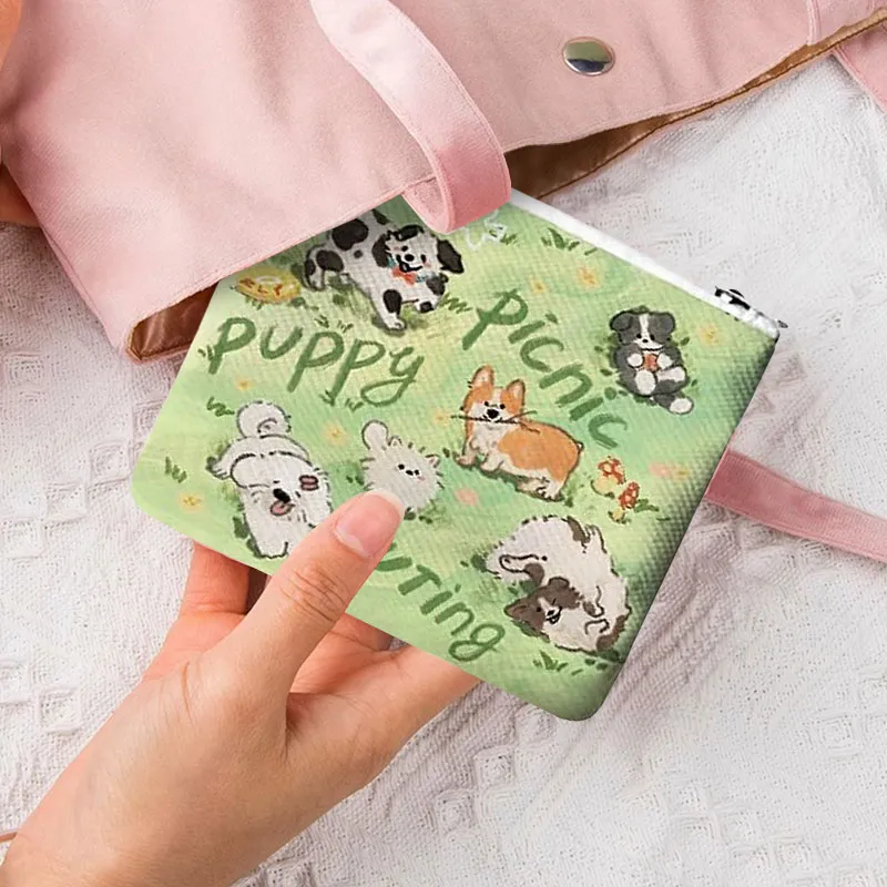 AOSONG Suede Tech Fabric Coin Purse Unisex Woof Woof Picnic Party-6