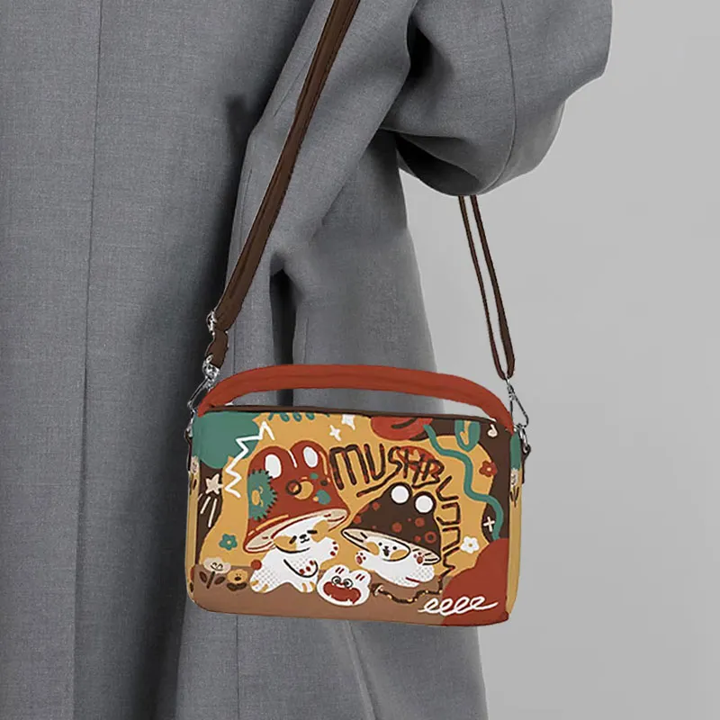 AOSONG Suede Technical Fabric Handbag Crossbody Bag Unisex Yellow Mushroom Rabbit-5