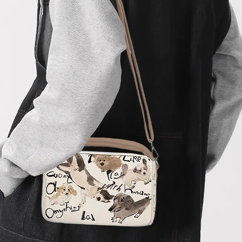 AOSONG Suede Tech Fabric Crossbody Bag Regular Unisex White & Coffee-4