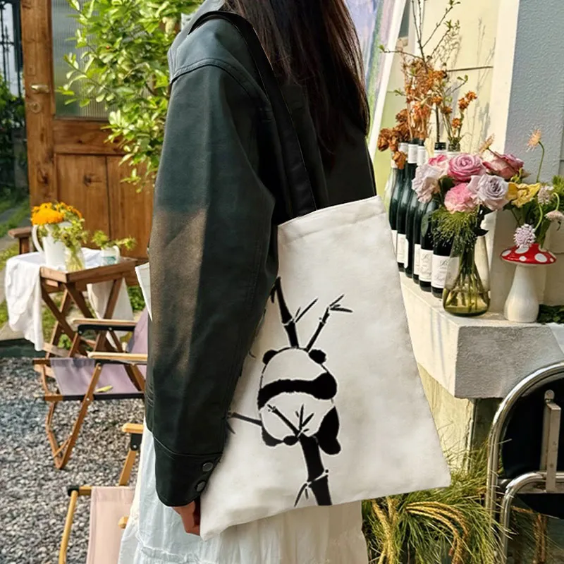 AOSONG Suede Tech Fabric Handbag Shoulder Bag Regular Unisex White Panda-3